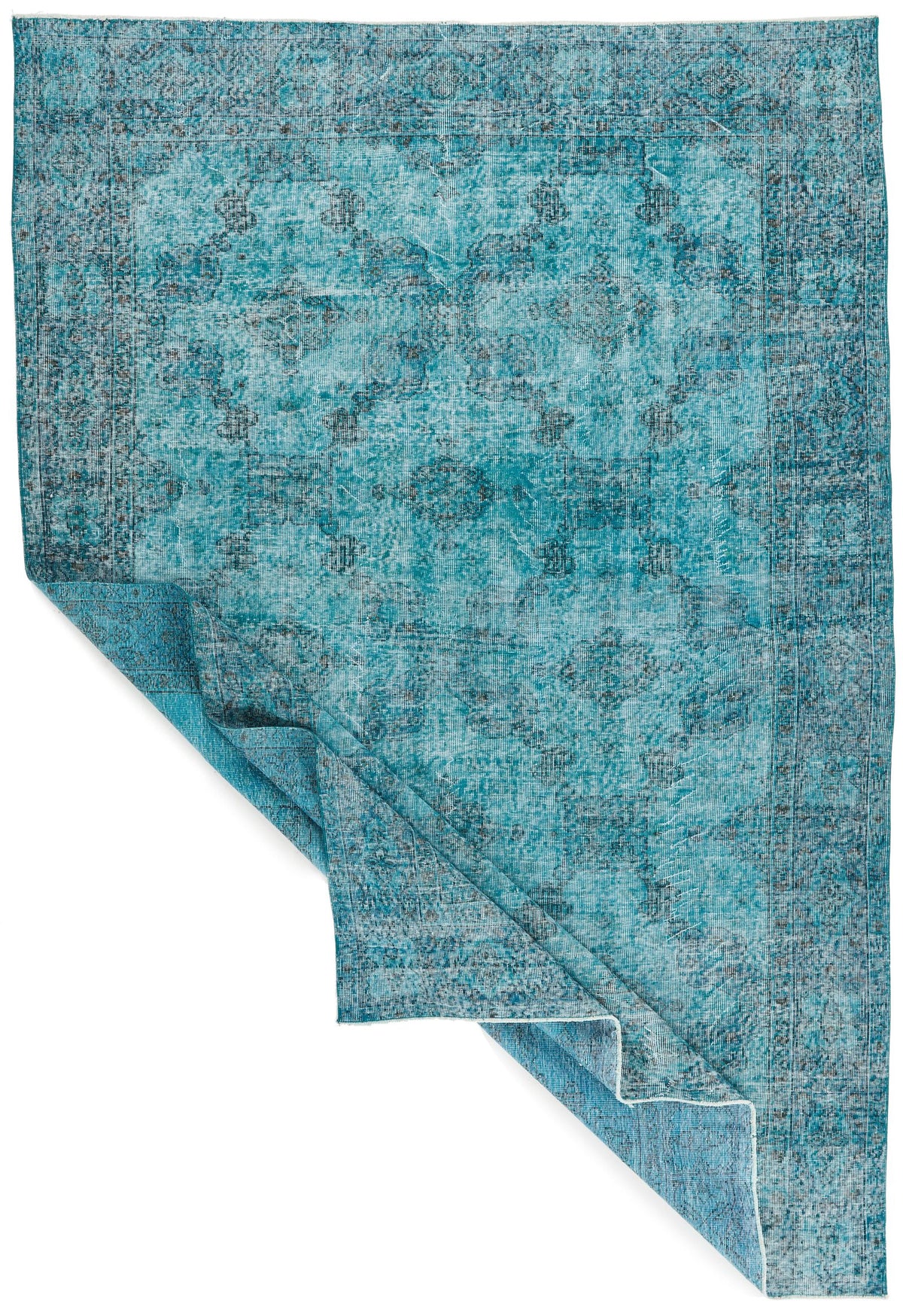 7x10 Turquoıse and Blue Turkish Overdyed Rug