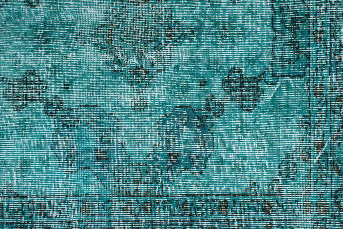 7x10 Turquoıse and Blue Turkish Overdyed Rug
