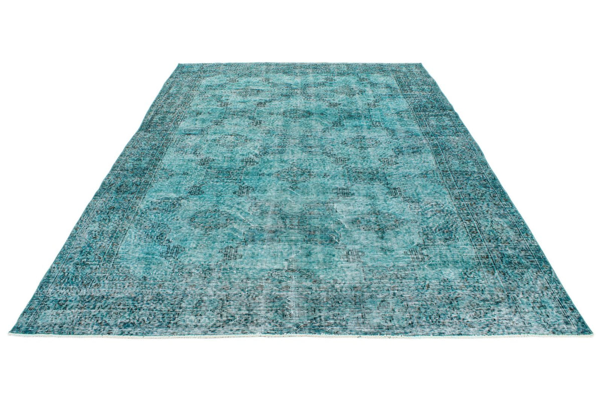 7x10 Turquoıse and Blue Turkish Overdyed Rug