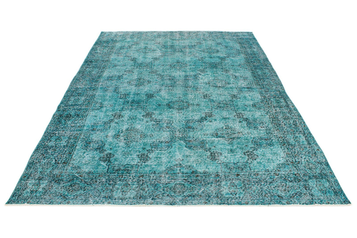 7x10 Turquoıse and Blue Turkish Overdyed Rug