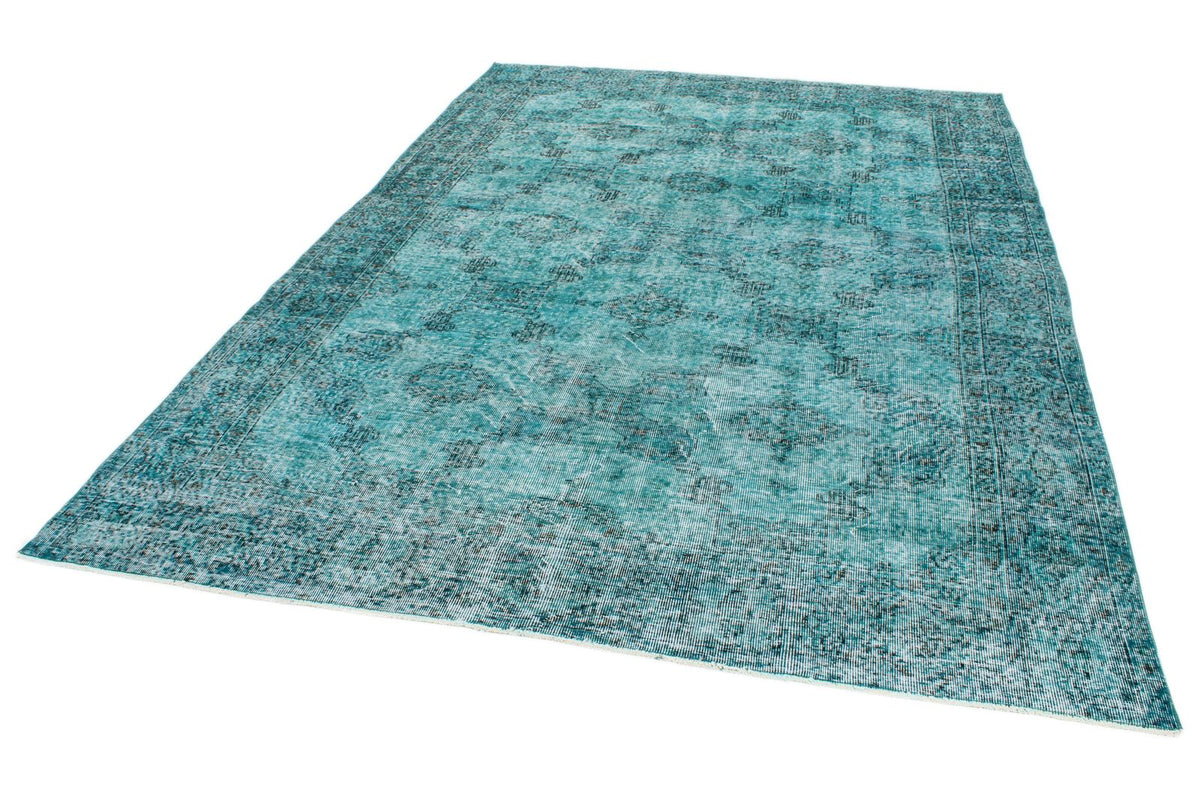 7x10 Turquoıse and Blue Turkish Overdyed Rug