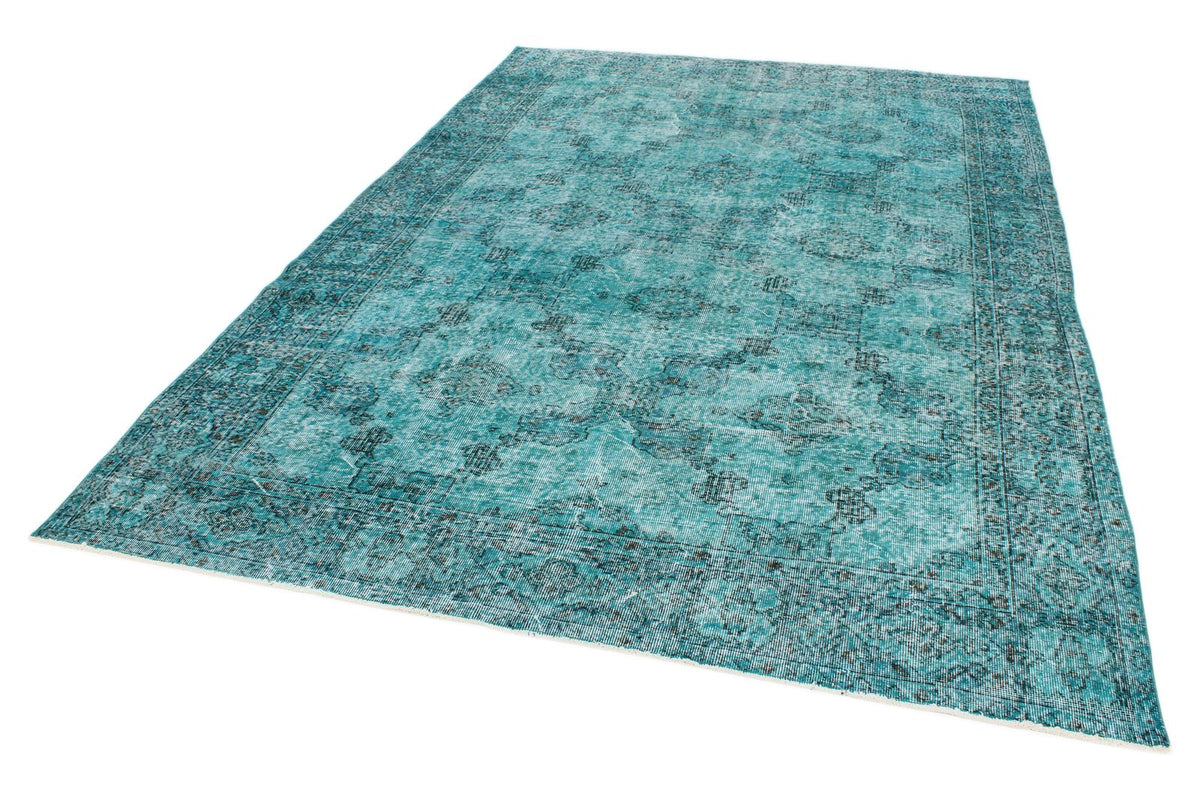 7x10 Turquoıse and Blue Turkish Overdyed Rug