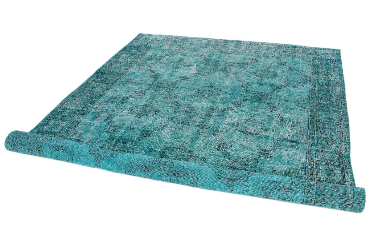 7x10 Turquoıse and Blue Turkish Overdyed Rug
