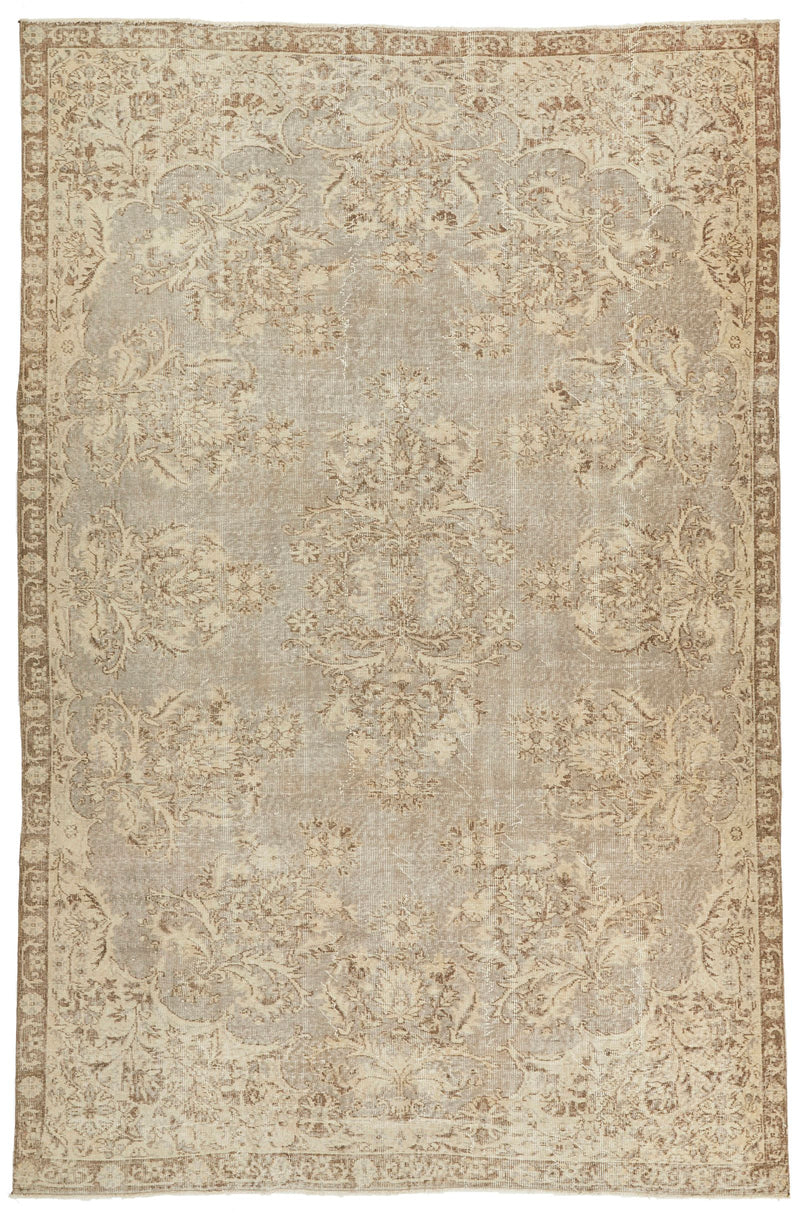 7x10 Ivory and Brown Turkish Overdyed Rug