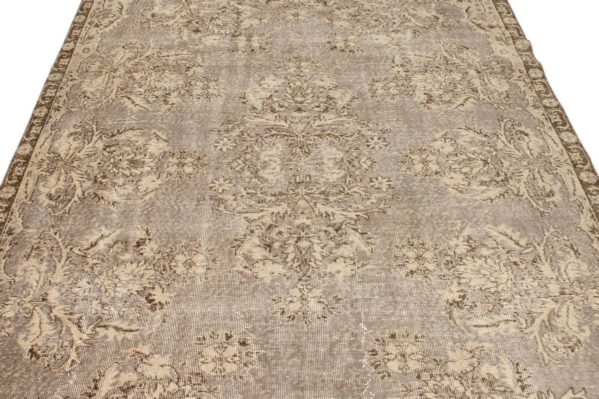 7x10 Ivory and Brown Turkish Overdyed Rug