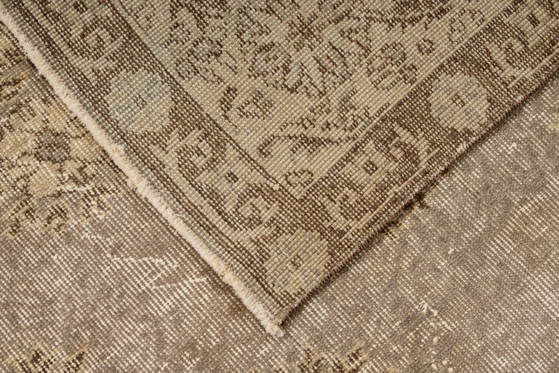 7x10 Ivory and Brown Turkish Overdyed Rug