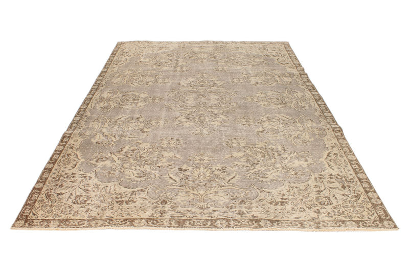 7x10 Ivory and Brown Turkish Overdyed Rug