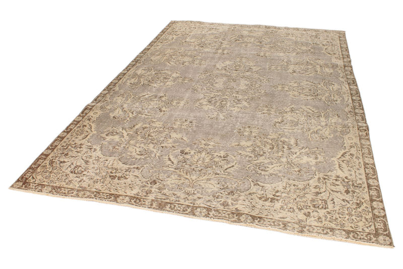 7x10 Ivory and Brown Turkish Overdyed Rug