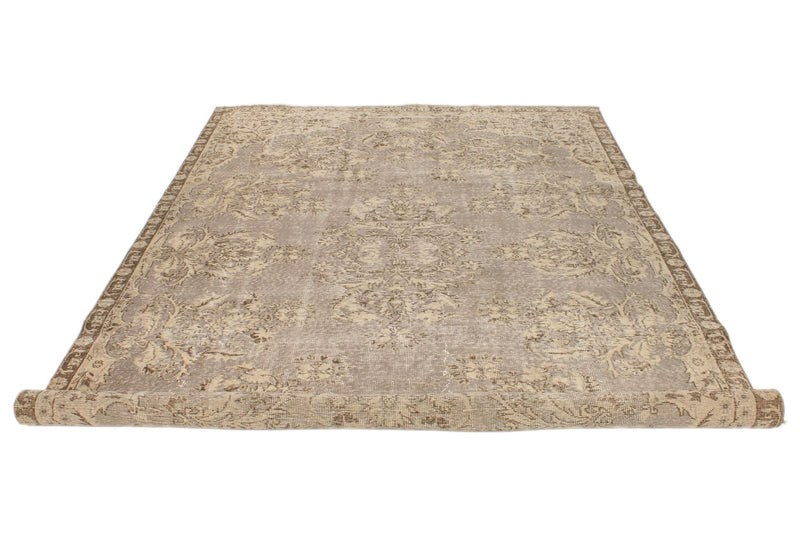 7x10 Ivory and Brown Turkish Overdyed Rug