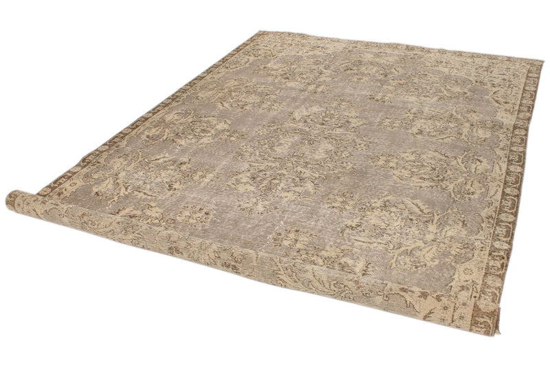 7x10 Ivory and Brown Turkish Overdyed Rug