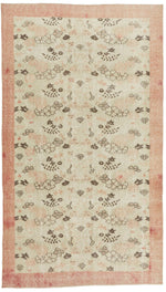 6x11 Ivory and Light Peach Turkish Overdyed Rug