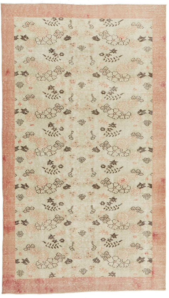 6x11 Ivory and Light Peach Turkish Overdyed Rug