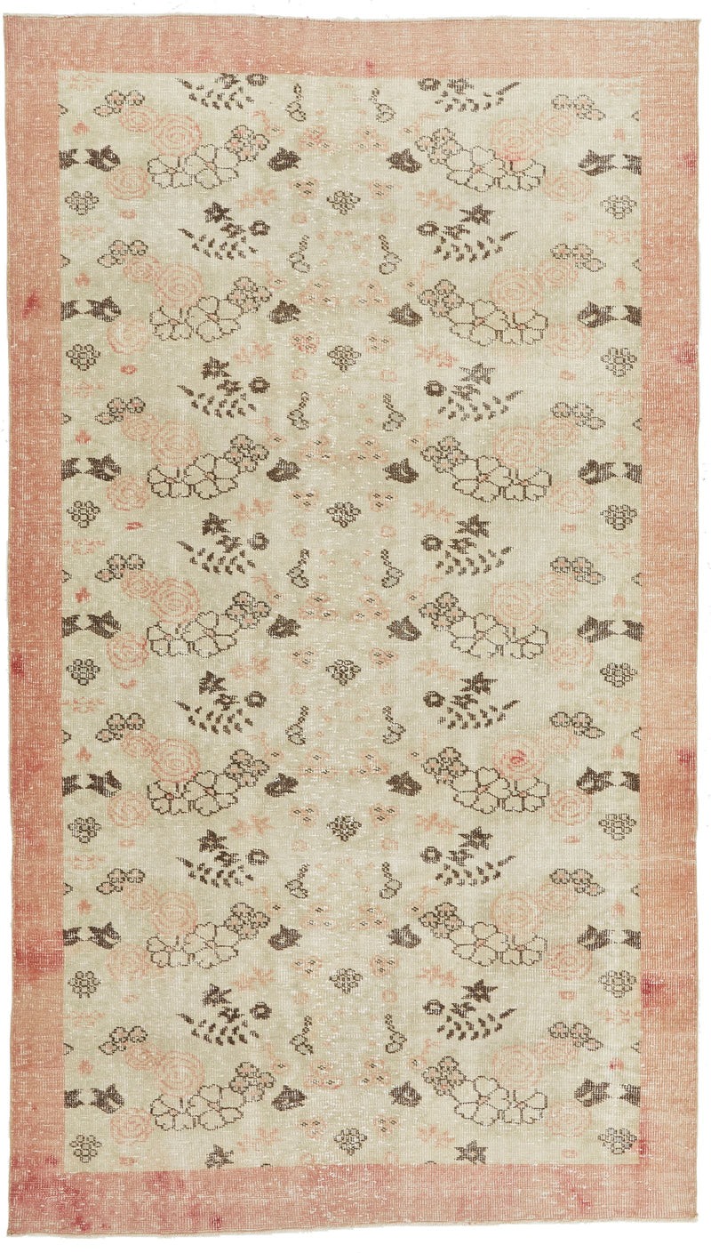 6x11 Ivory and Light Peach Turkish Overdyed Rug