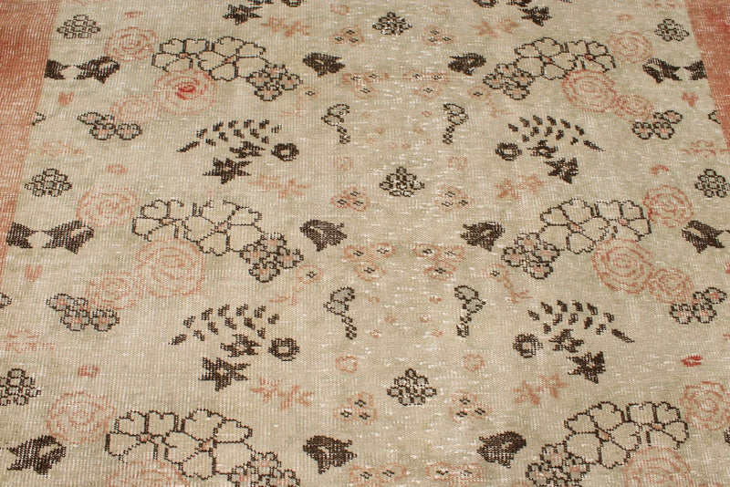 6x11 Ivory and Light Peach Turkish Overdyed Rug