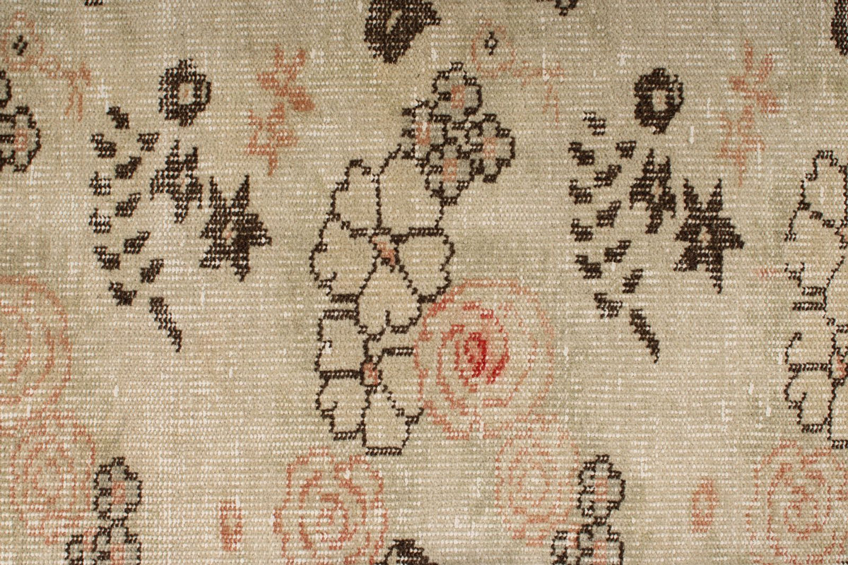 6x11 Ivory and Light Peach Turkish Overdyed Rug