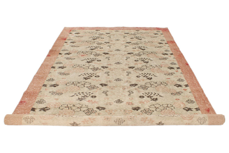 6x11 Ivory and Light Peach Turkish Overdyed Rug