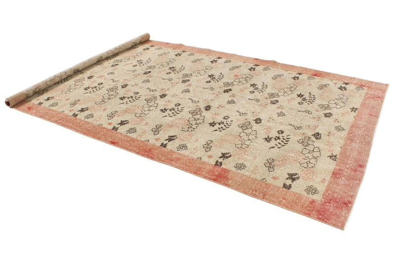 6x11 Ivory and Light Peach Turkish Overdyed Rug