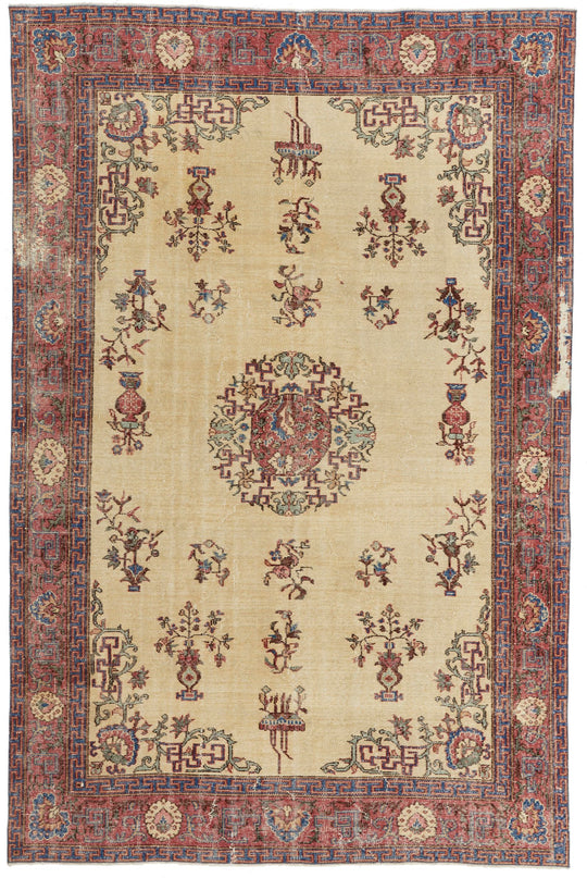 7x10 Ivory and Multicolor Turkish Overdyed Rug