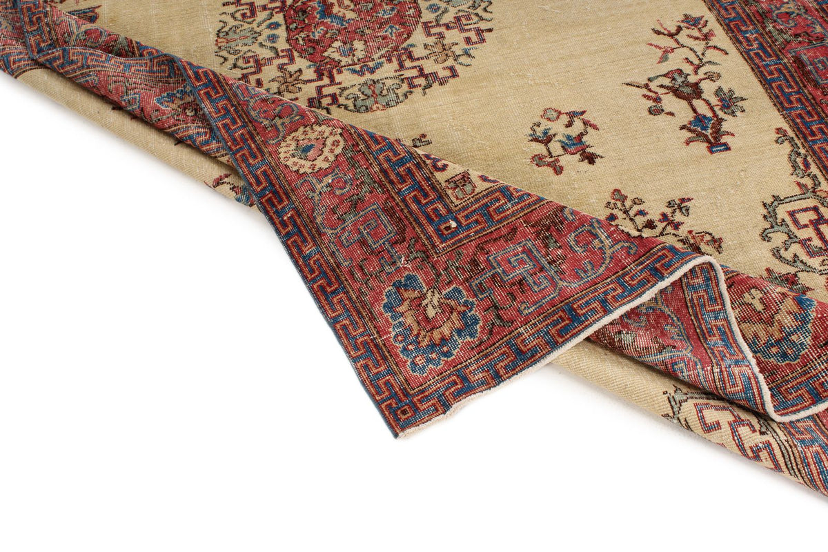 7x10 Ivory and Multicolor Turkish Overdyed Rug