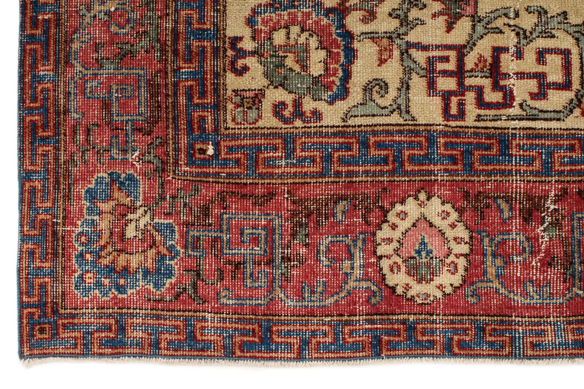 7x10 Ivory and Multicolor Turkish Overdyed Rug
