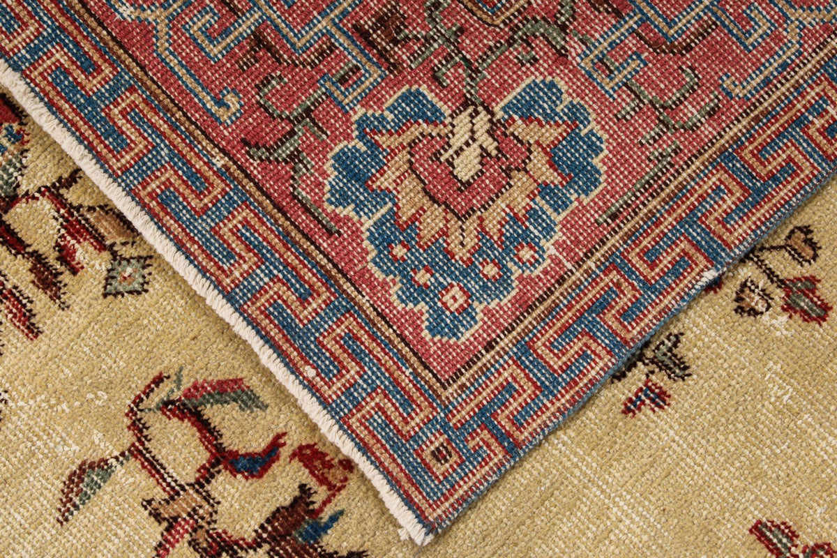 7x10 Ivory and Multicolor Turkish Overdyed Rug