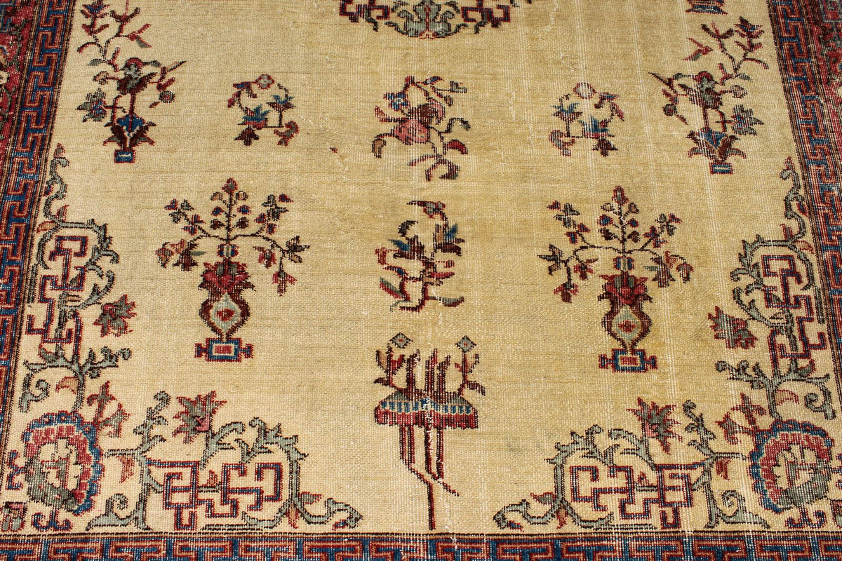 7x10 Ivory and Multicolor Turkish Overdyed Rug