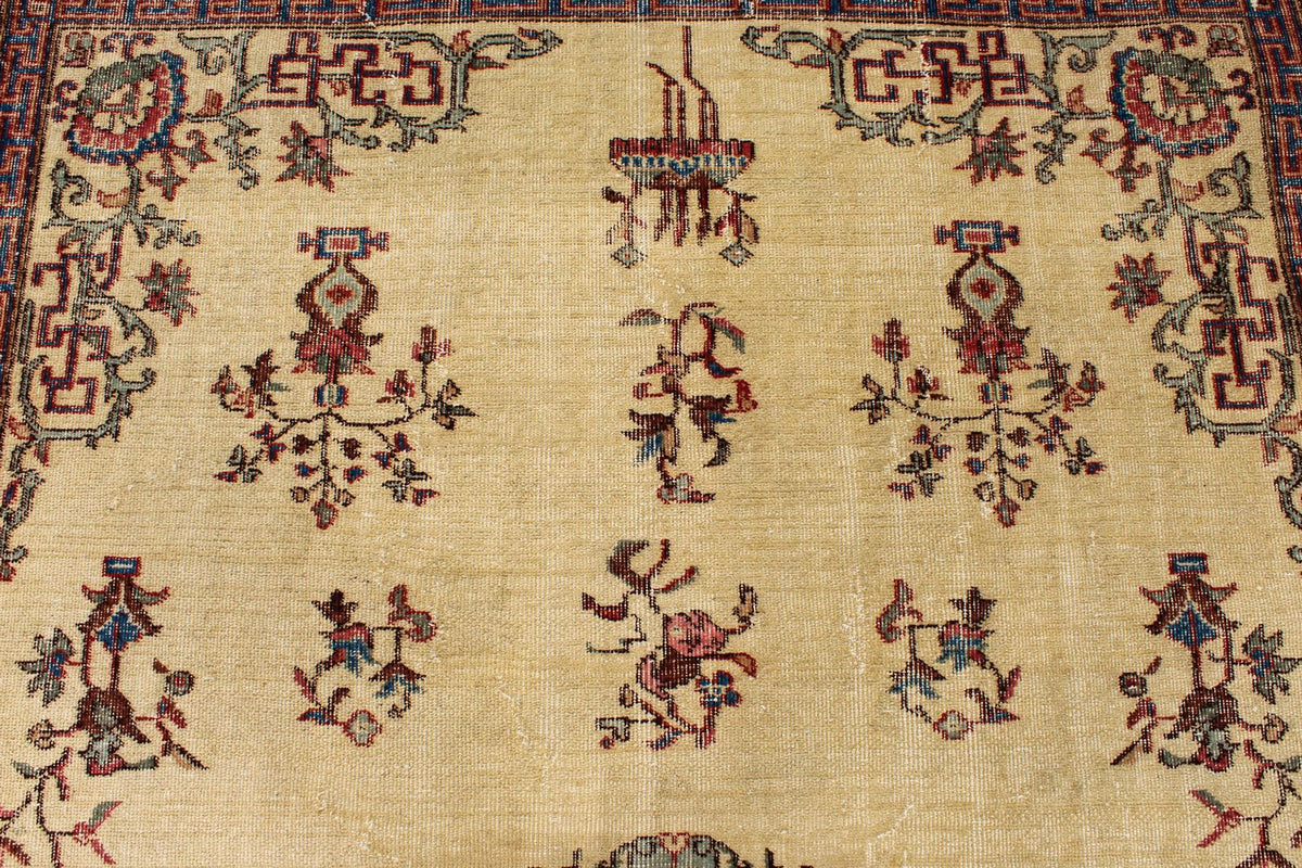7x10 Ivory and Multicolor Turkish Overdyed Rug