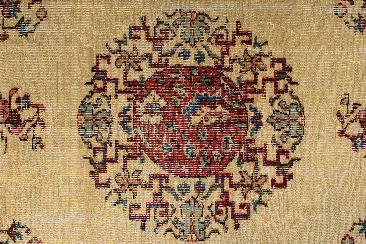 7x10 Ivory and Multicolor Turkish Overdyed Rug