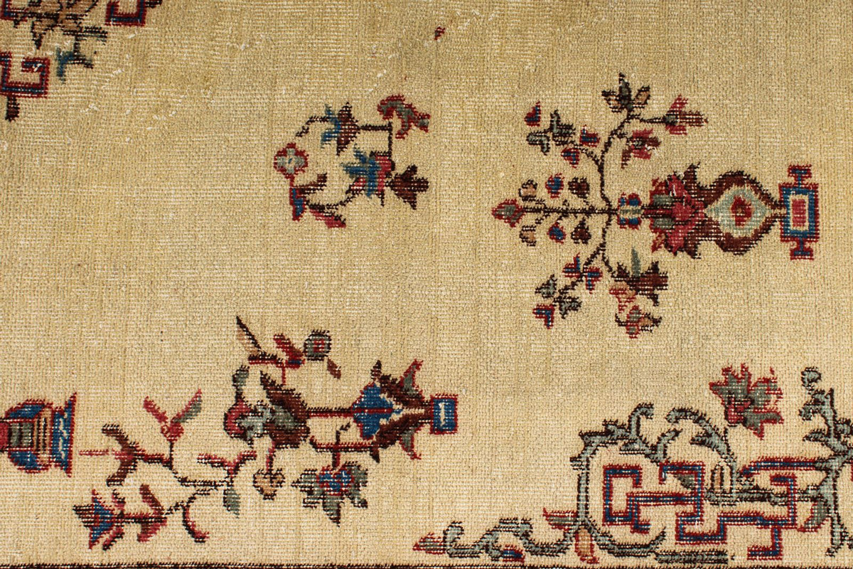 7x10 Ivory and Multicolor Turkish Overdyed Rug