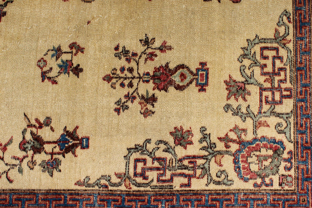 7x10 Ivory and Multicolor Turkish Overdyed Rug