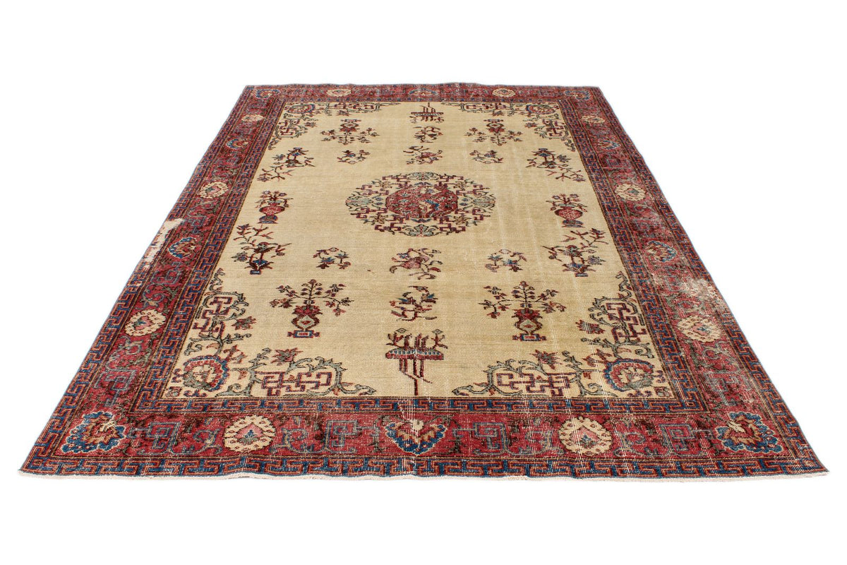 7x10 Ivory and Multicolor Turkish Overdyed Rug
