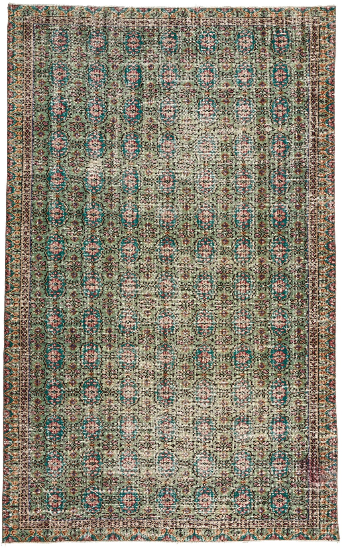 6x10 Dark Green and Multicolor Turkish Anatolian Rug