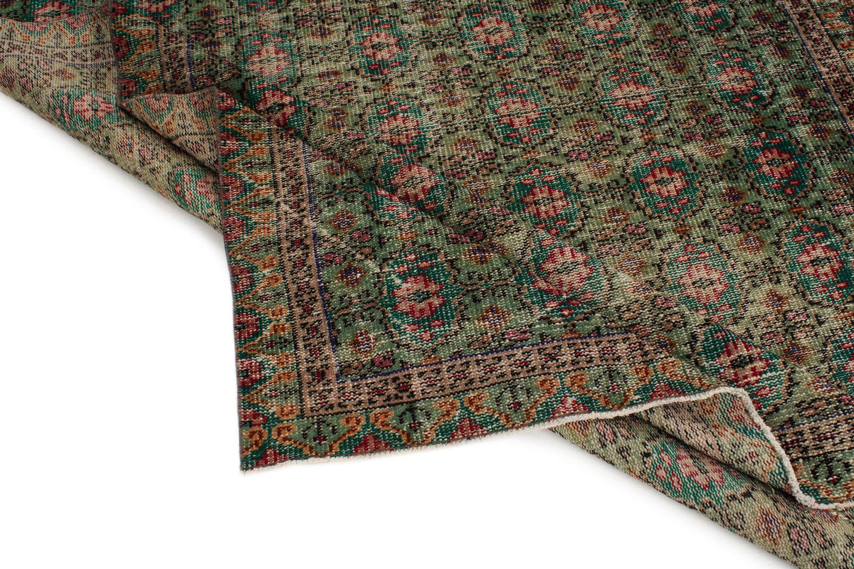 6x10 Dark Green and Multicolor Turkish Anatolian Rug