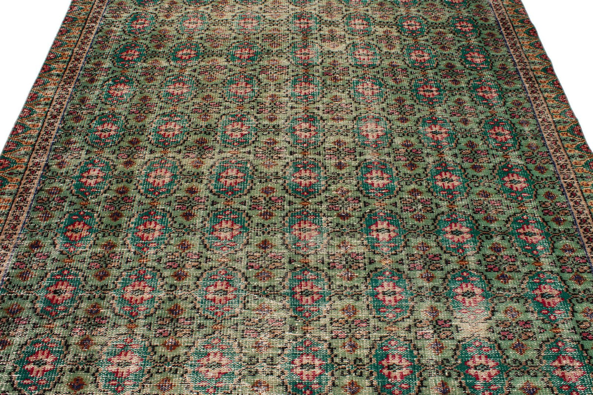 6x10 Dark Green and Multicolor Turkish Anatolian Rug