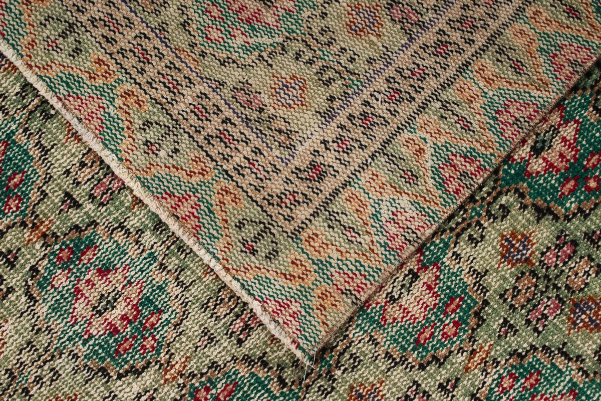 6x10 Dark Green and Multicolor Turkish Anatolian Rug