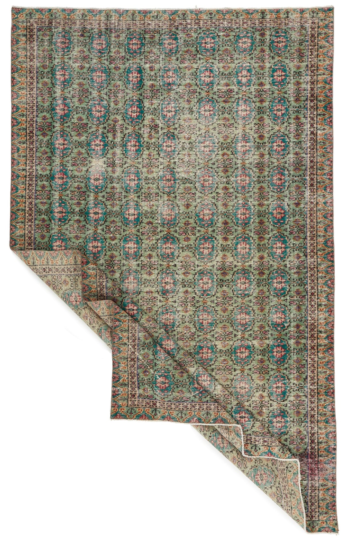 6x10 Dark Green and Multicolor Turkish Anatolian Rug
