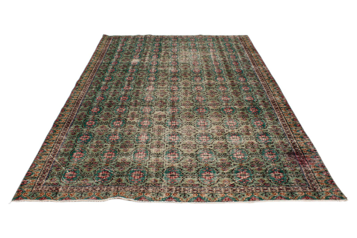 6x10 Dark Green and Multicolor Turkish Anatolian Rug
