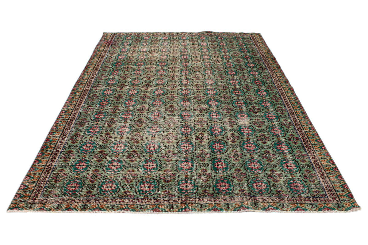 6x10 Dark Green and Multicolor Turkish Anatolian Rug