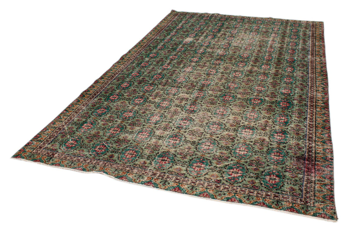 6x10 Dark Green and Multicolor Turkish Anatolian Rug