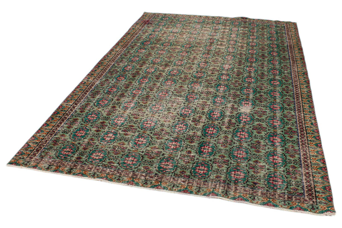 6x10 Dark Green and Multicolor Turkish Anatolian Rug