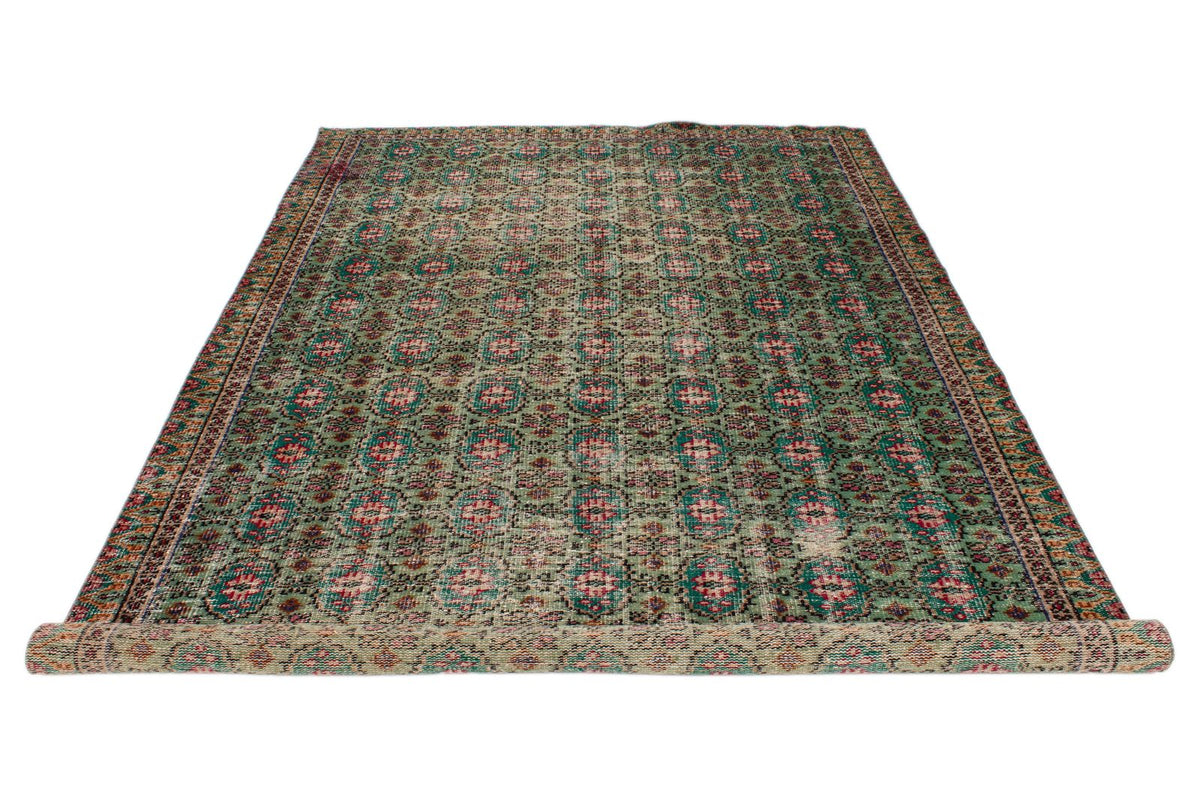 6x10 Dark Green and Multicolor Turkish Anatolian Rug