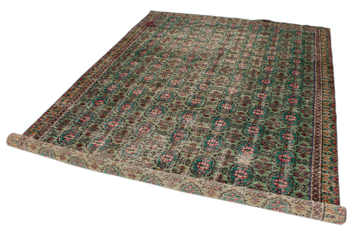 6x10 Dark Green and Multicolor Turkish Anatolian Rug