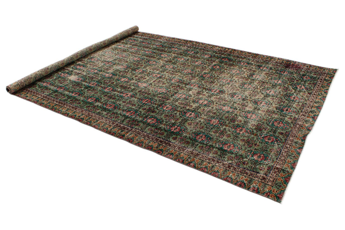 6x10 Dark Green and Multicolor Turkish Anatolian Rug