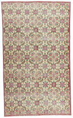 6x9 Ivory and Magenta Turkish Anatolian Rug