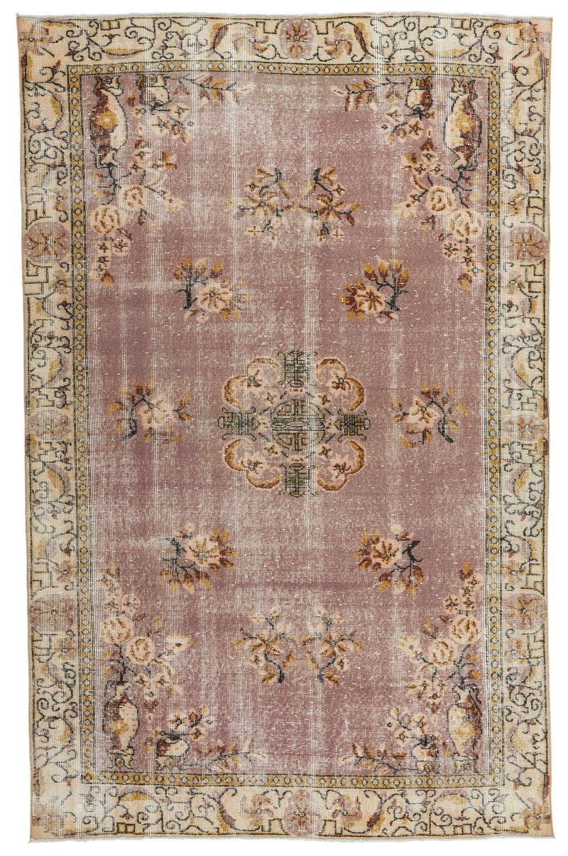 6x9 Purple and Ivory Turkish Overdyed Rug