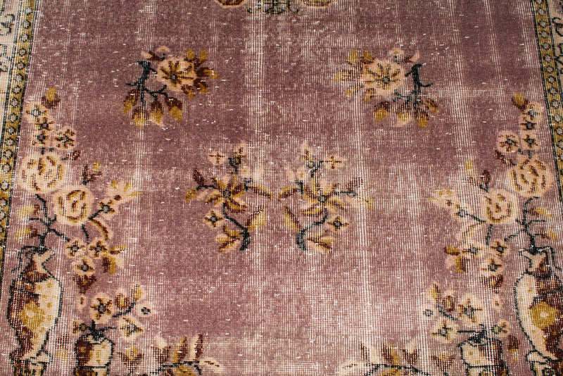 6x9 Purple and Ivory Turkish Overdyed Rug