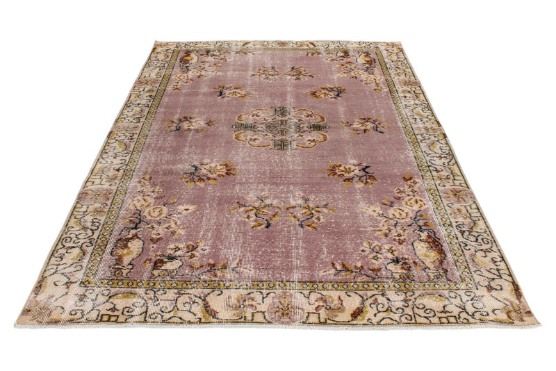 6x9 Purple and Ivory Turkish Overdyed Rug