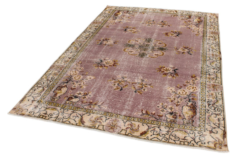 6x9 Purple and Ivory Turkish Overdyed Rug