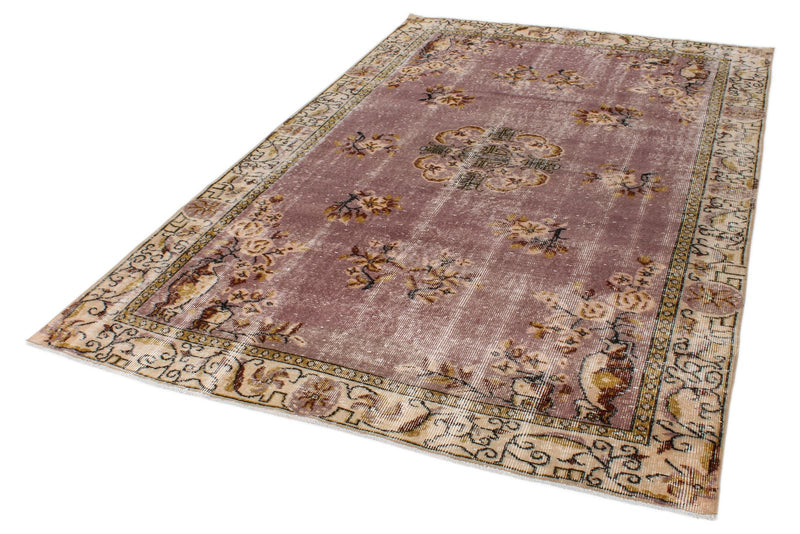 6x9 Purple and Ivory Turkish Overdyed Rug