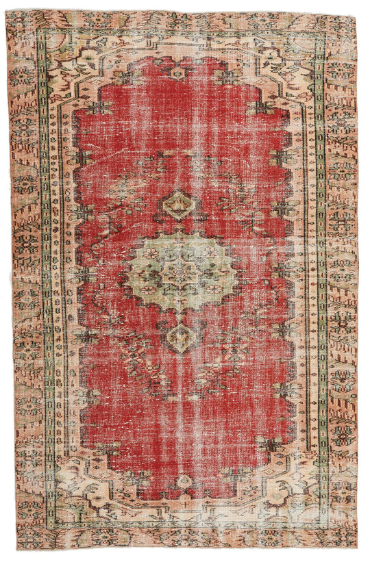 6x9 Red and Multicolor Turkish Overdyed Rug